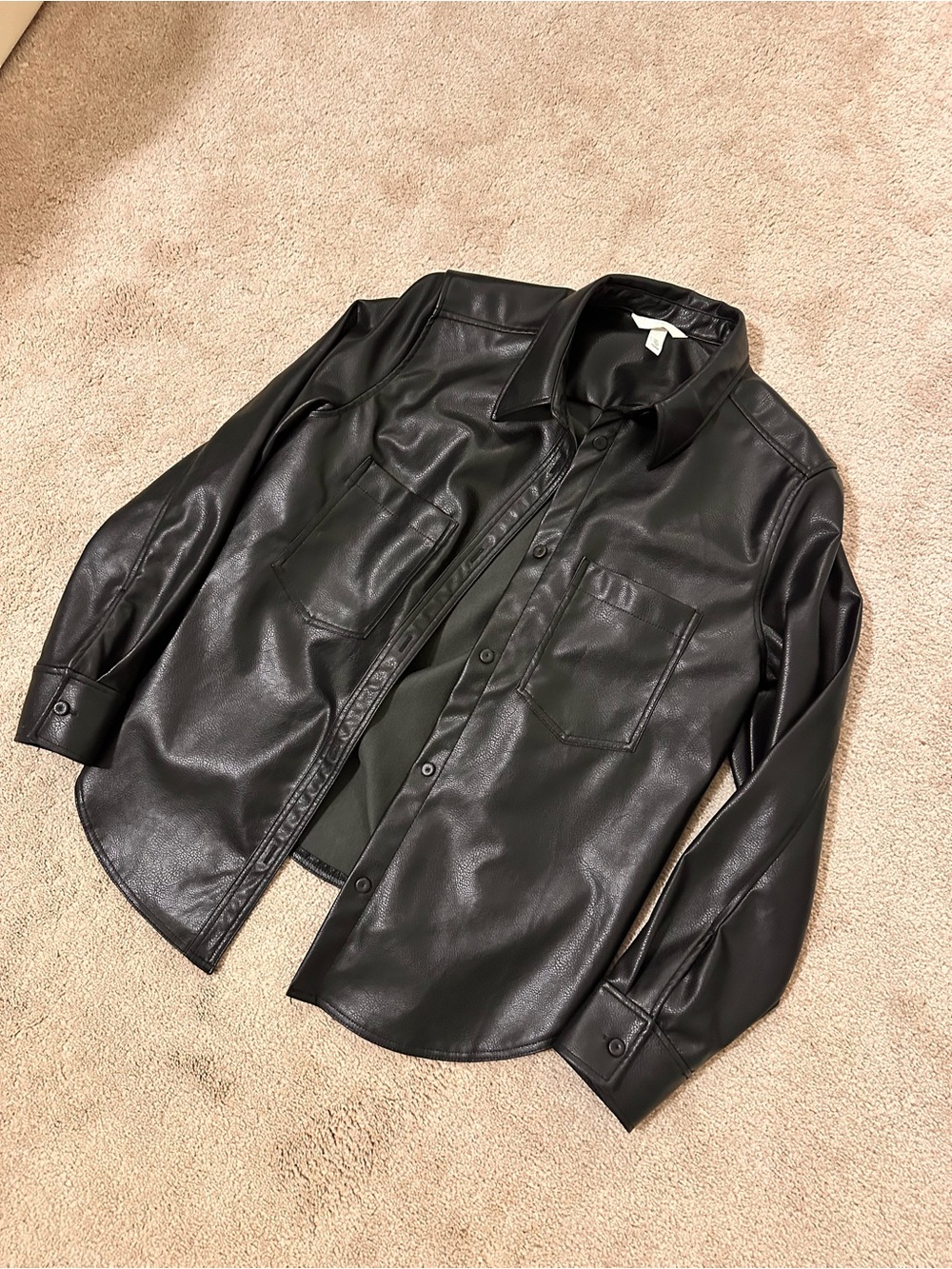 H&M Black Faux Leather Button-Up Jacket